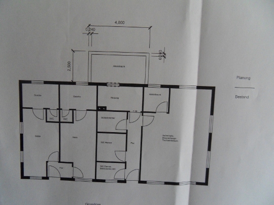 Grundriss des Sportheims mit geplantem Anbau